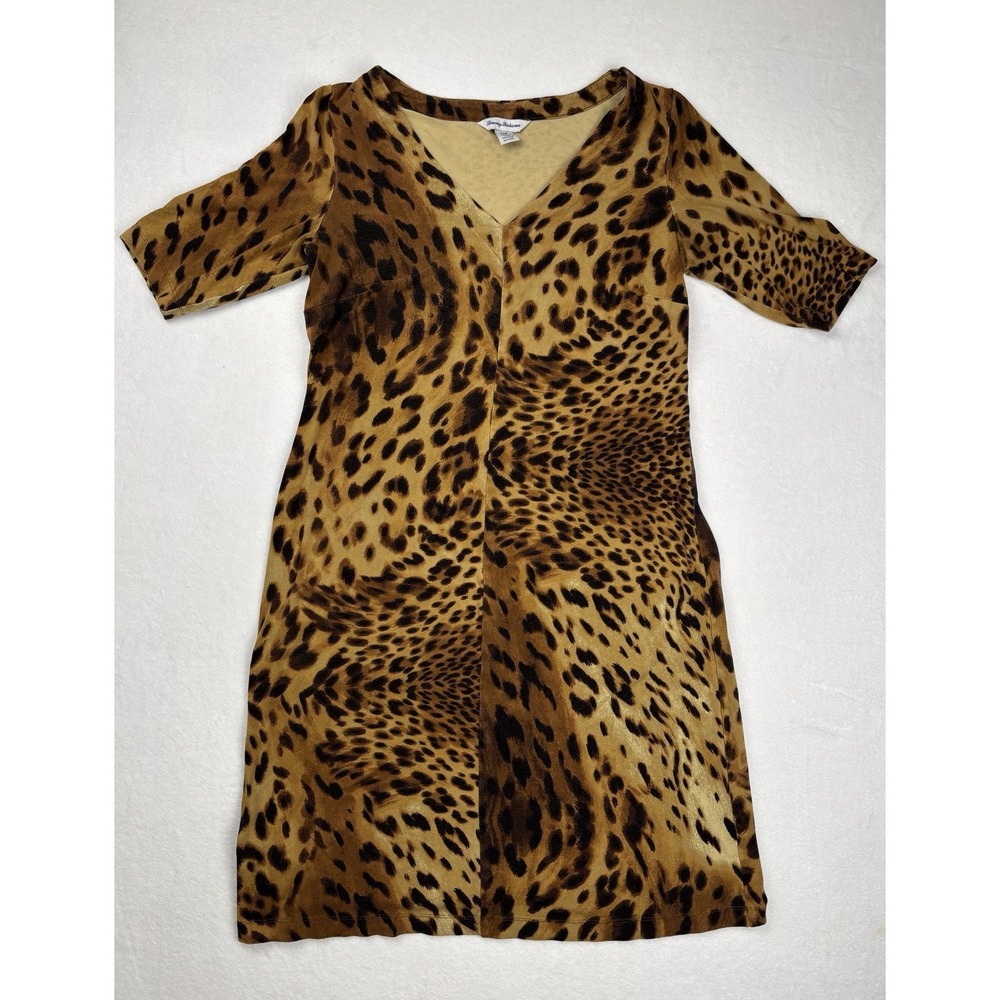Tommy Bahama Womens Leopard Print Dress Small Petite S/P V Neck Stretch